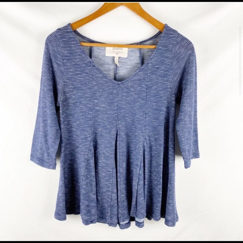NWOT Anthropologie Puella Blue & White Striped Tee - Picture 2 of 3